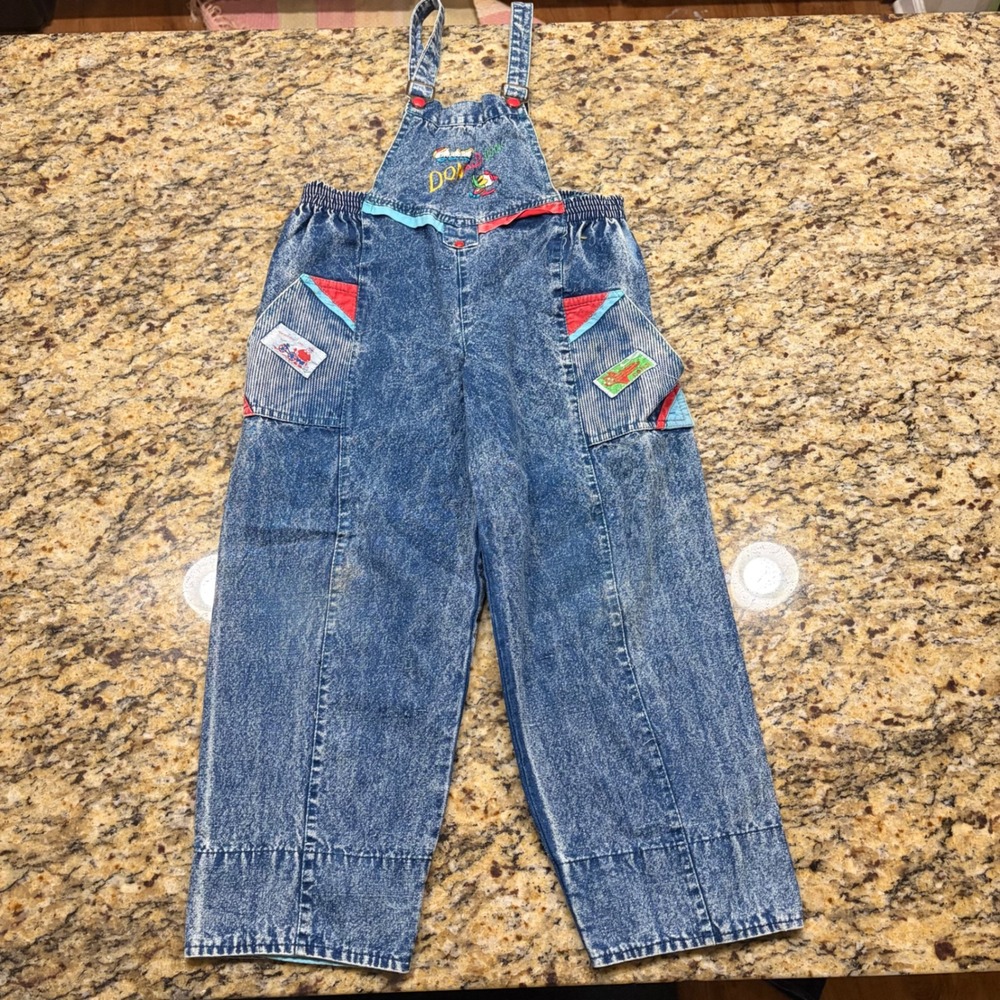 Vintage Texco Donald Duck Acid Wash Denim Overalls Boy 4 5 T Blue 90s Retro  v